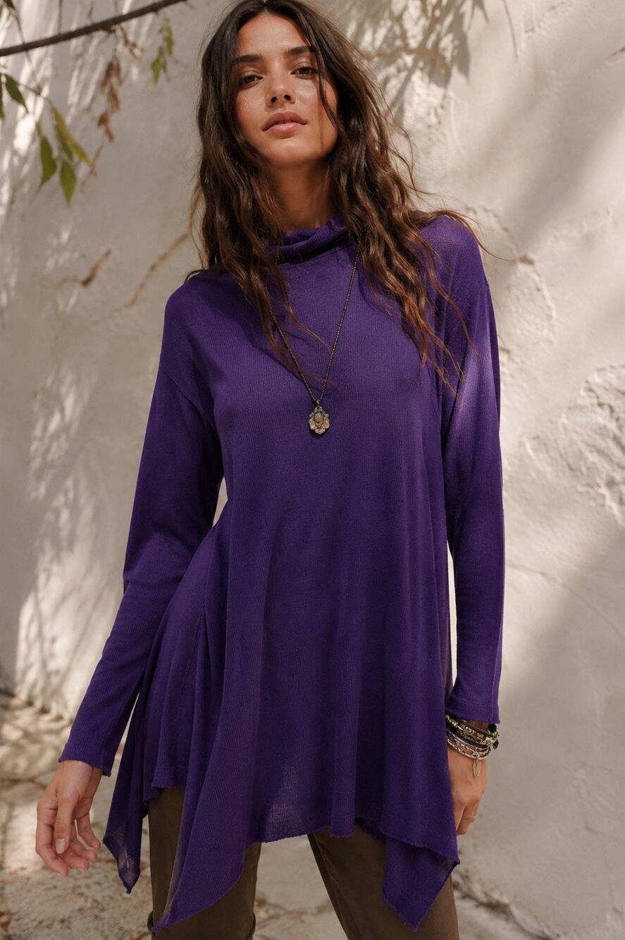 FREE PEOPLE Wonder Woman Long Sleeve Thermal Mock Neck Asymmetrical Tunic Top